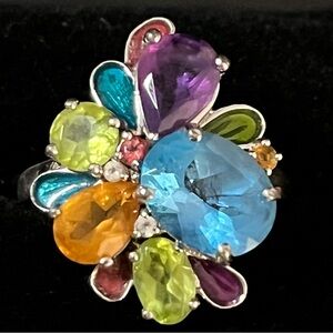 Sterling Silver Ring with Multicolor Gemstones